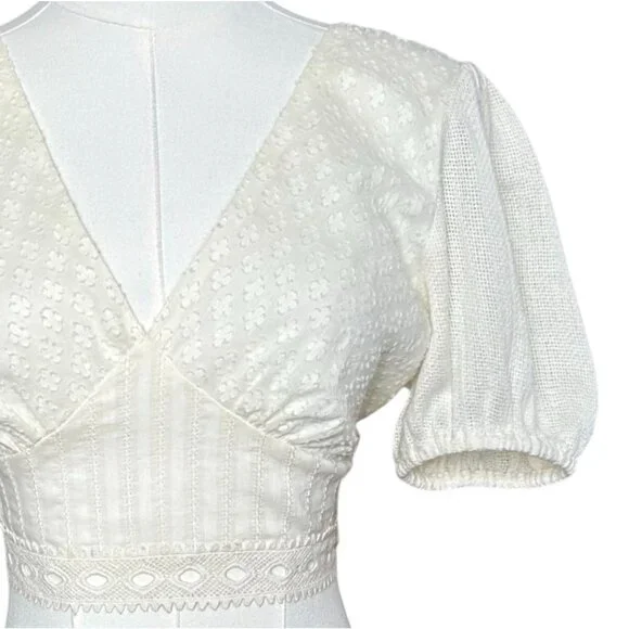 Z&L Europe Hampton Crop Top Ivory Open Back Puff Sleeve Size L - Picture 3 of 9